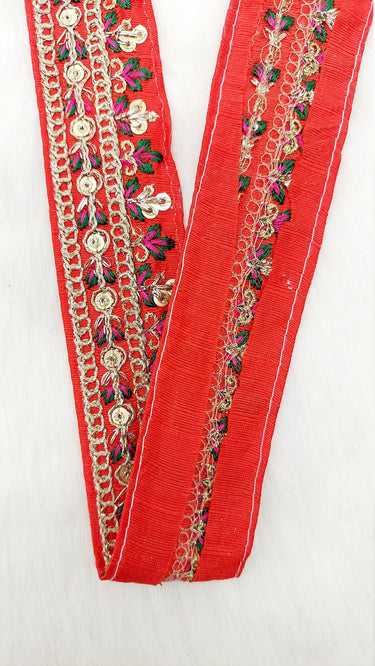 Floral Embroidered Sequin Border Art Silk Trim, Decorative Trim, Indian Sari Border